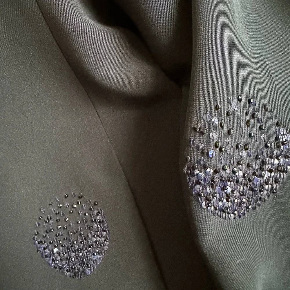 Akris Navy Silk Jacket with Hand Beaded Crystals Size 10 - Picture 13 of 16